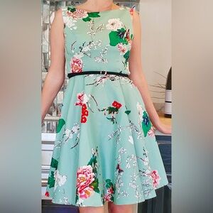 Grace Karin dress Mint Floral party Dress M flared skirt sleeveless retro 50s